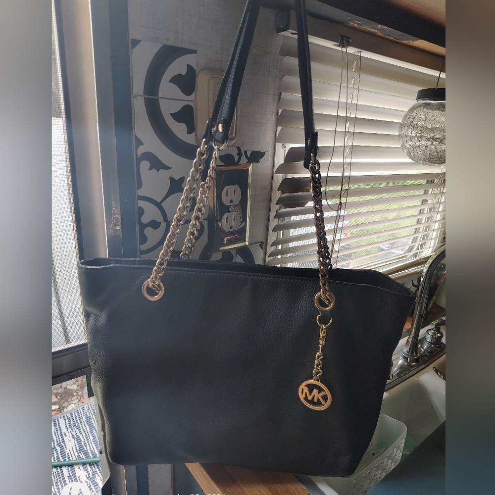 Michael Kors Black Tote with Gold Chain